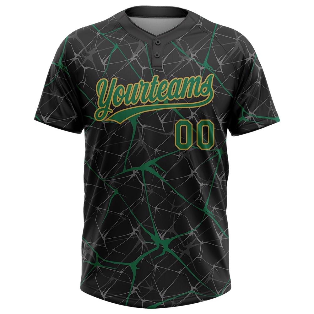 Black Kelly Green Old Gold 3D Pattern Abstract Network Two Button Unisex Softball Jersey, Custom Team Softball Jersey Black Kelly Green Old Gold 3D Pattern Abstract Network Two Button Unisex Softball Jersey, Custom Team Softball Jersey