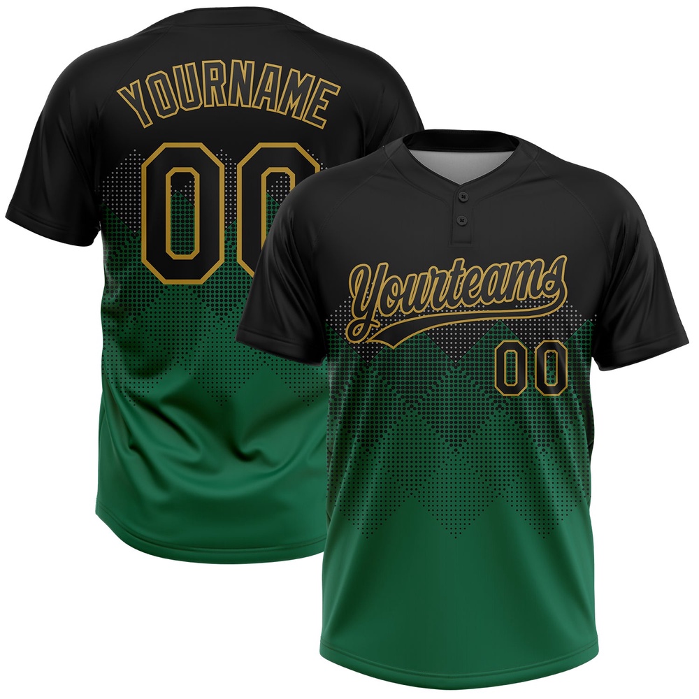 Black Kelly Green Old Gold 3D Pattern Gradient Square Shapes Two Button Unisex Softball Jersey, Custom Team Softball Jersey Black Kelly Green Old Gold 3D Pattern Gradient Square Shapes Two Button Unisex Softball Jersey, Custom Team Softball Jersey