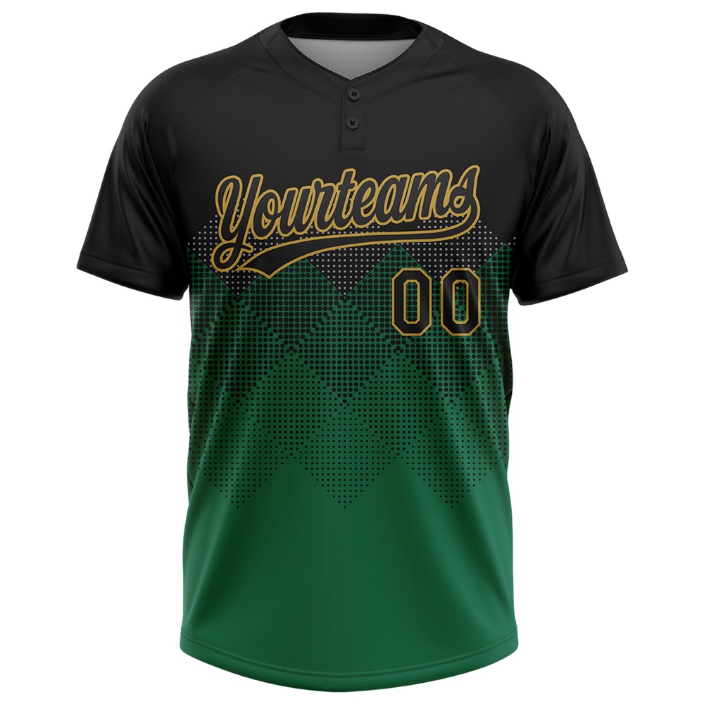 Black Kelly Green Old Gold 3D Pattern Gradient Square Shapes Two Button Unisex Softball Jersey, Custom Team Softball Jersey Black Kelly Green Old Gold 3D Pattern Gradient Square Shapes Two Button Unisex Softball Jersey, Custom Team Softball Jersey