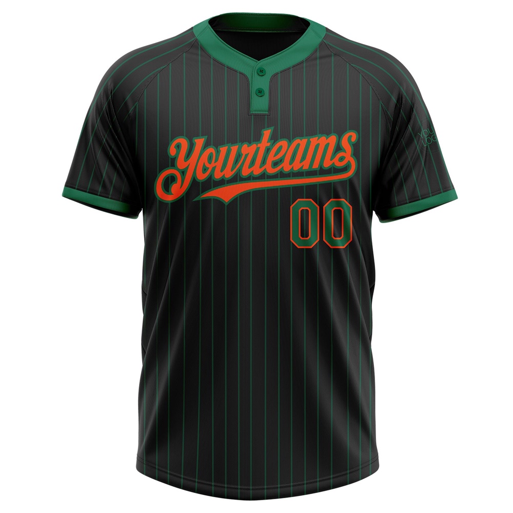 Black Kelly Green Pinstripe Orange Two Button Unisex Softball Jersey, Custom Team Softball Jersey