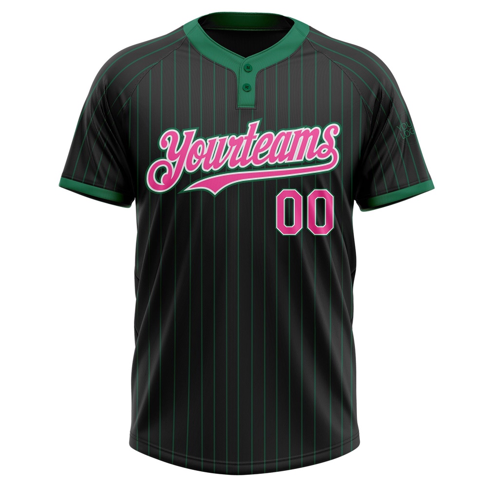 Black Kelly Green Pinstripe Pink White Two Button Unisex Softball Jersey, Custom Team Softball Jersey
