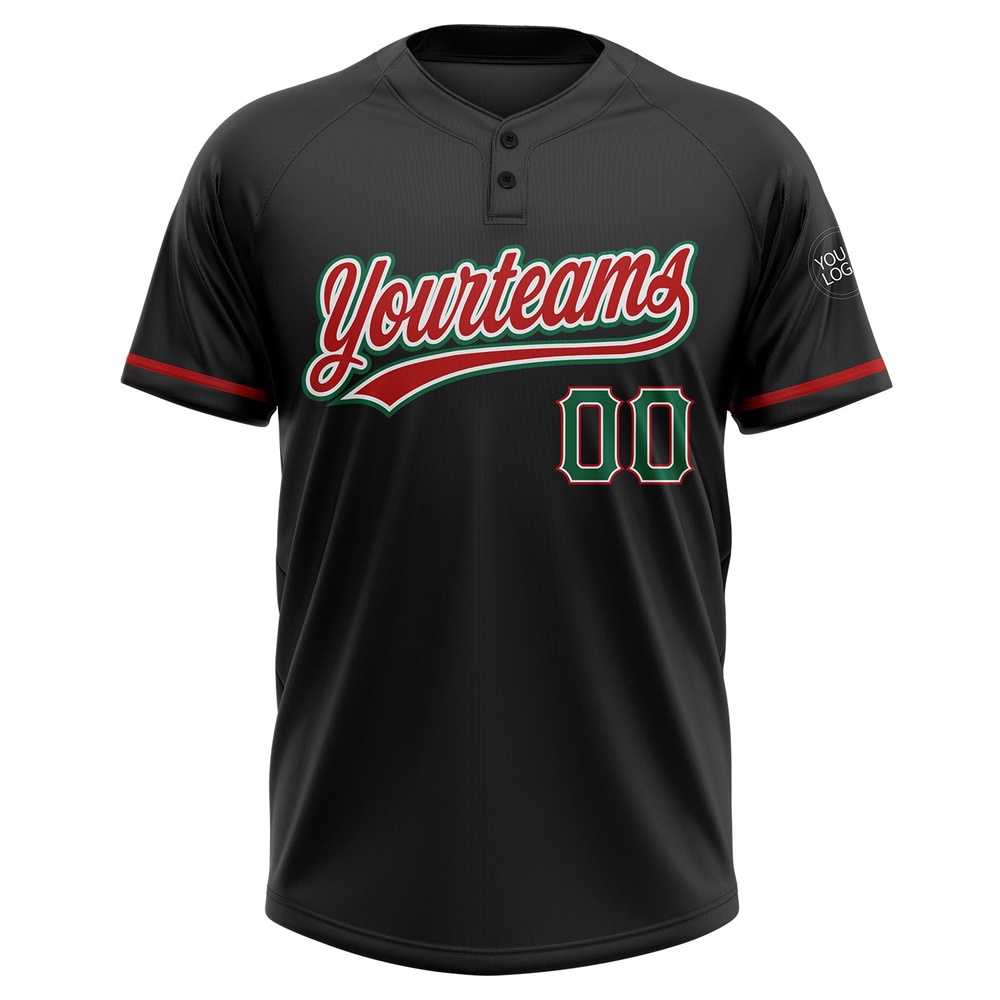Black Kelly Green Red Two Button Unisex Softball Jersey, Custom Team Softball Jersey