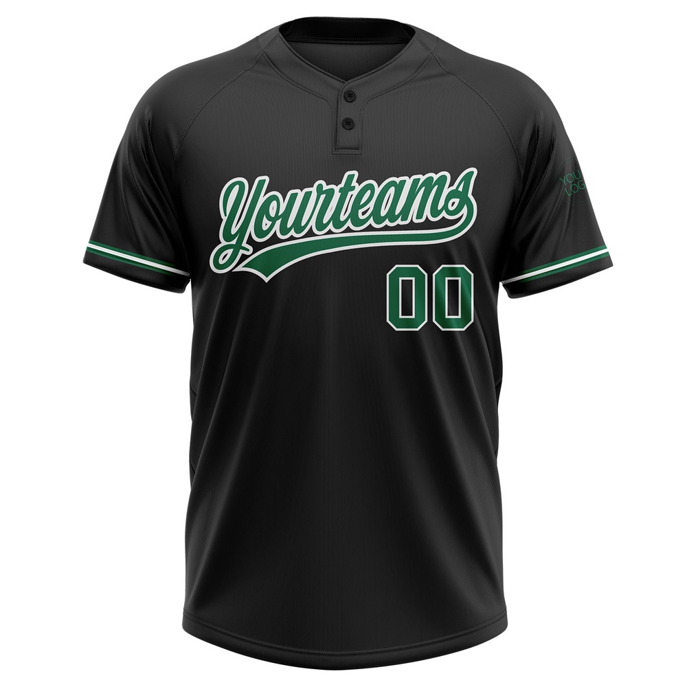 Black Kelly Green White Two Button Unisex Softball Jersey, Custom Team Softball Jersey Black Kelly Green White Two Button Unisex Softball Jersey, Custom Team Softball Jersey