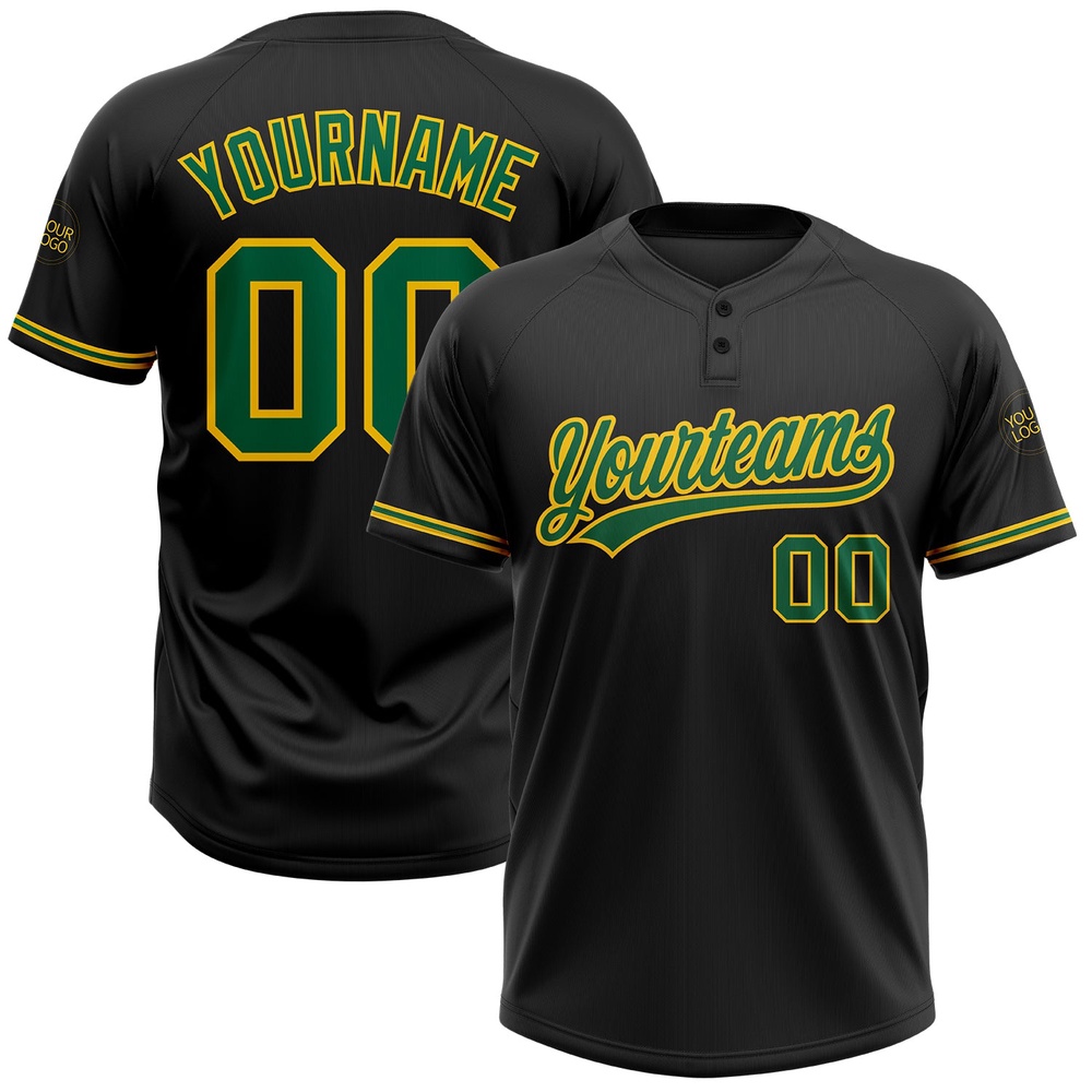 Black Kelly Green Yellow Two Button Unisex Softball Jersey, Custom Team Softball Jersey