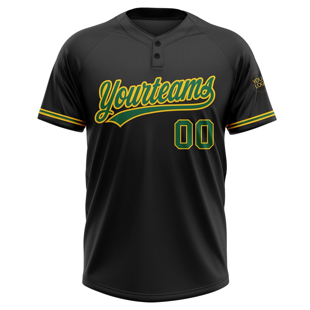 Black Kelly Green Yellow Two Button Unisex Softball Jersey, Custom Team Softball Jersey