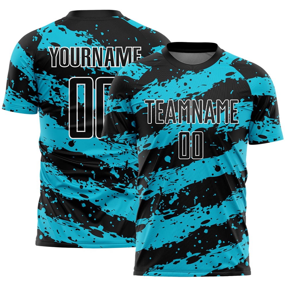 Black Lakes Blue White Splash Sublimation Soccer Uniform Jersey, Custom Team Soccer Jersey Shirt