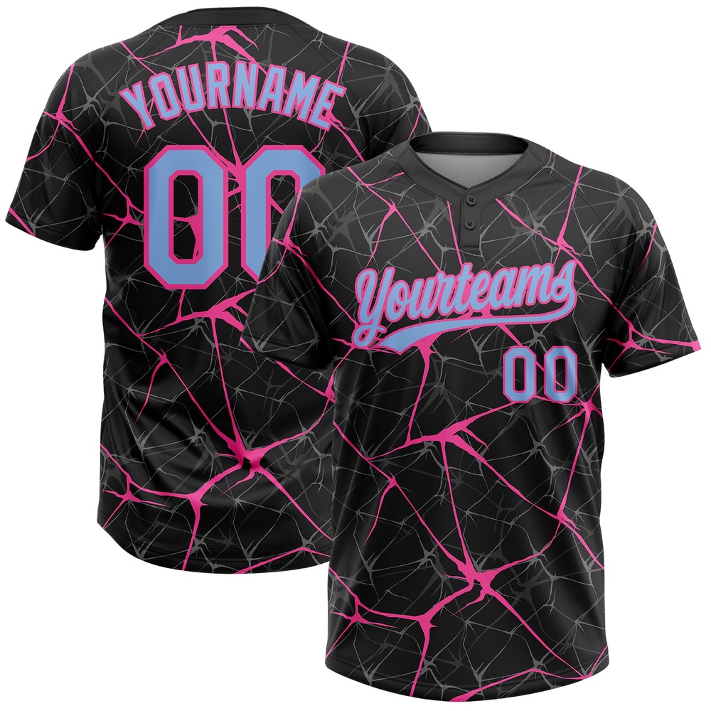 Black Light Blue Pink 3D Pattern Abstract Network Two Button Unisex Softball Jersey, Custom Team Softball Jersey Black Light Blue Pink 3D Pattern Abstract Network Two Button Unisex Softball Jersey, Custom Team Softball Jersey