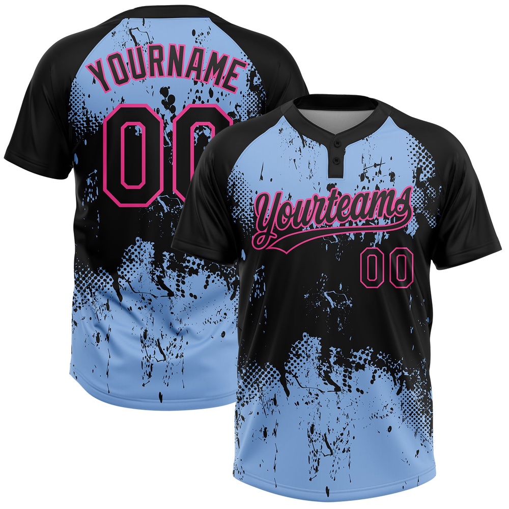 Black Light Blue Pink 3D Pattern Abstract Splatter Grunge Art Two Button Unisex Softball Jersey, Custom Team Softball Jersey