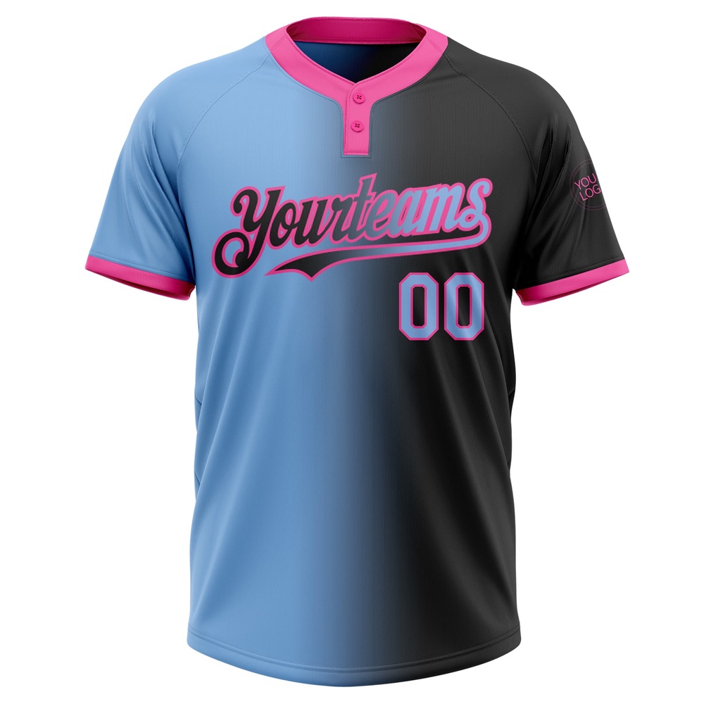 Black Light Blue Pink Gradient Fashion Two Button Unisex Softball Jersey, Custom Team Softball Jersey