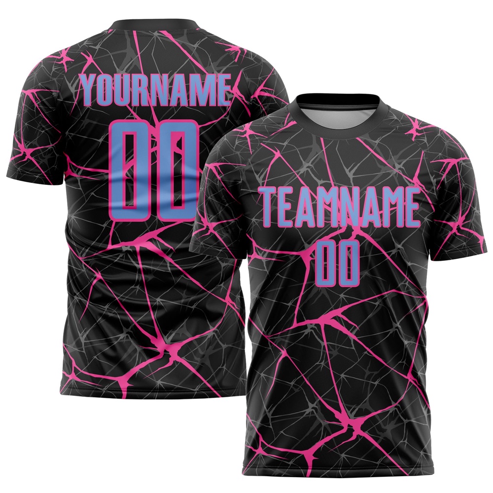 Black Light Blue Pink Sublimation Soccer Uniform Jersey, Custom Team Soccer Jersey Shirt