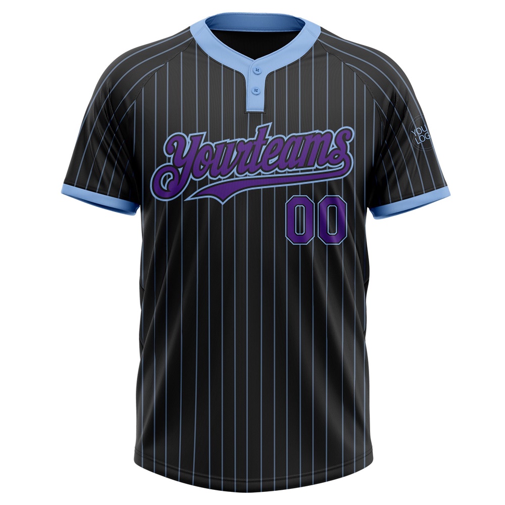 Black Light Blue Pinstripe Purple Two Button Unisex Softball Jersey, Custom Team Softball Jersey Black Light Blue Pinstripe Purple Two Button Unisex Softball Jersey, Custom Team Softball Jersey