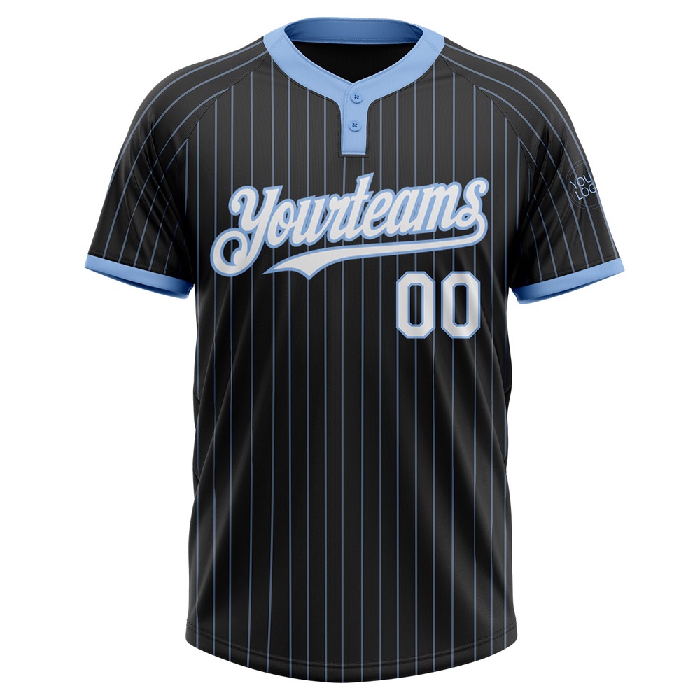 Black Light Blue Pinstripe White Two Button Unisex Softball Jersey, Custom Team Softball Jersey
