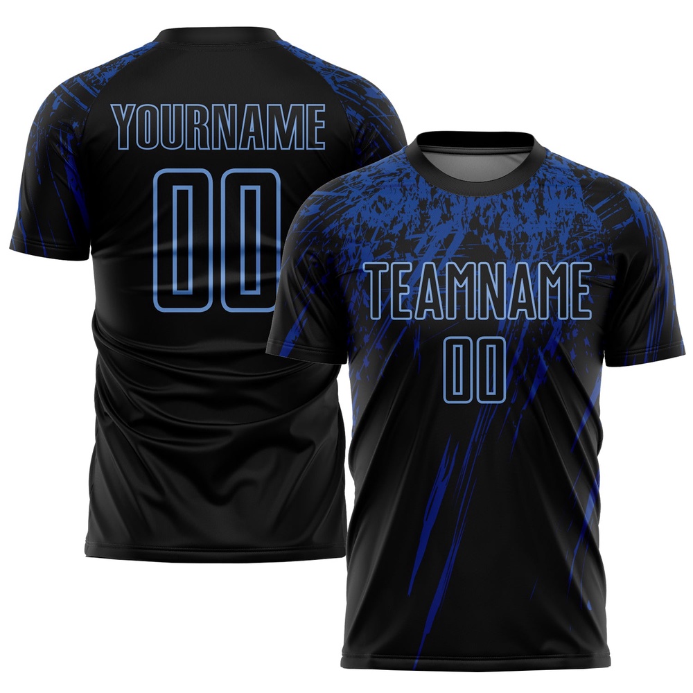 Black Light Blue Royal Sublimation Soccer Uniform Jersey, Custom Team Soccer Jersey Shirt
