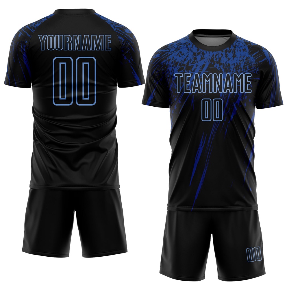 Black Light Blue Royal Sublimation Soccer Uniform Jersey, Custom Team Soccer Jersey Shirt