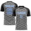 Black Light Blue White Geometric Shapes Sublimation Soccer Uniform Jersey, Custom Team Soccer Jersey Shirt