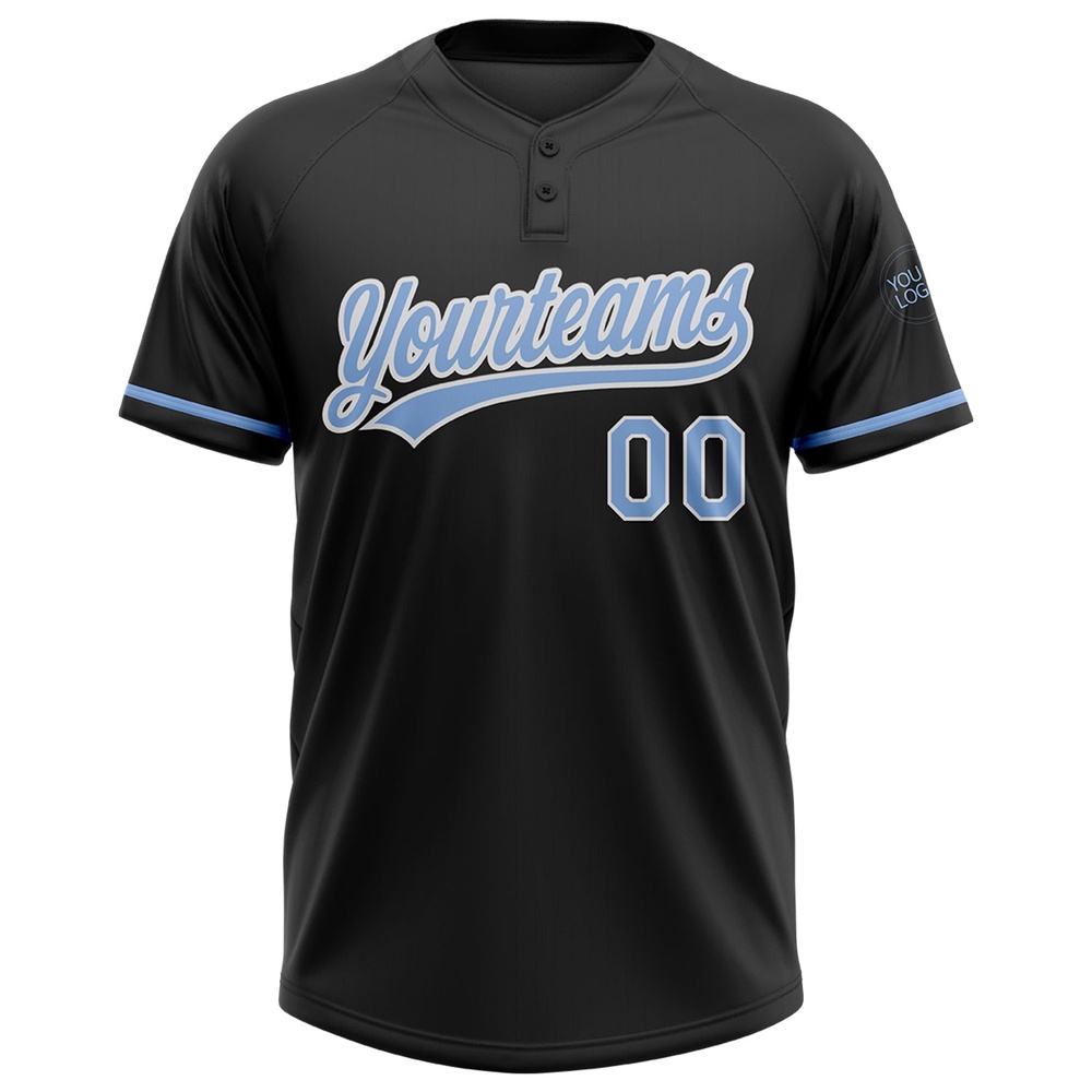 Black Light Blue White Two Button Unisex Softball Jersey, Custom Team Softball Jersey