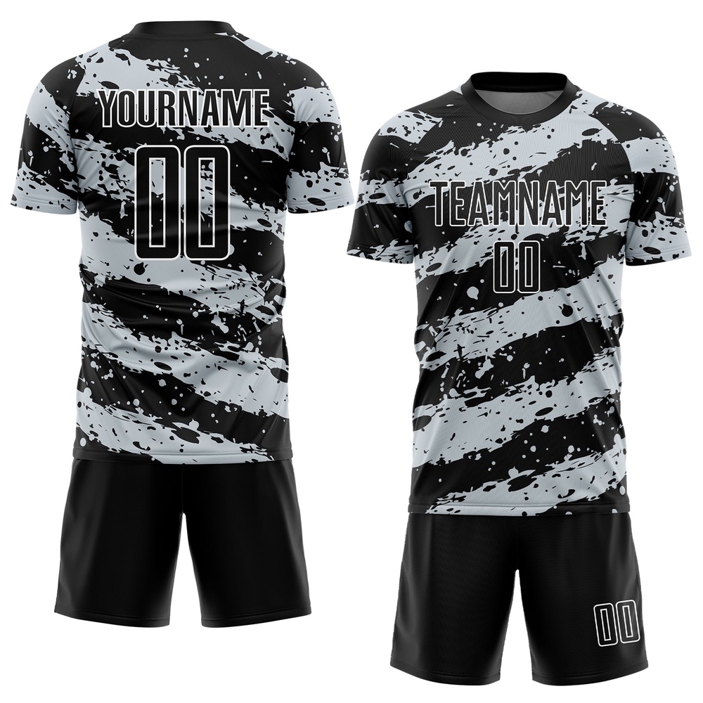 Black Light Gray White Splash Sublimation Soccer Uniform Jersey, Custom Team Soccer Jersey Shirt