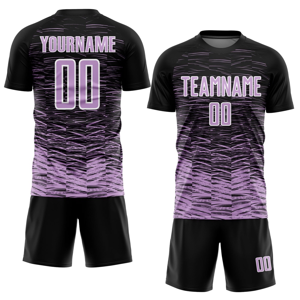 Black Light Purple White Line Sublimation Soccer Uniform Jersey, Custom Team Soccer Jersey Shirt