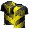 Black Light Yellow White Line Sublimation Soccer Uniform Jersey, Custom Team Soccer Jersey Shirt