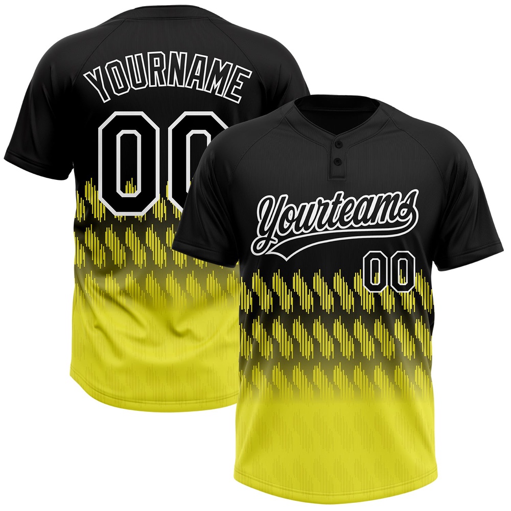 Black Light Yellow White 3D Pattern Lines Two Button Unisex Softball Jersey, Custom Team Softball Jersey