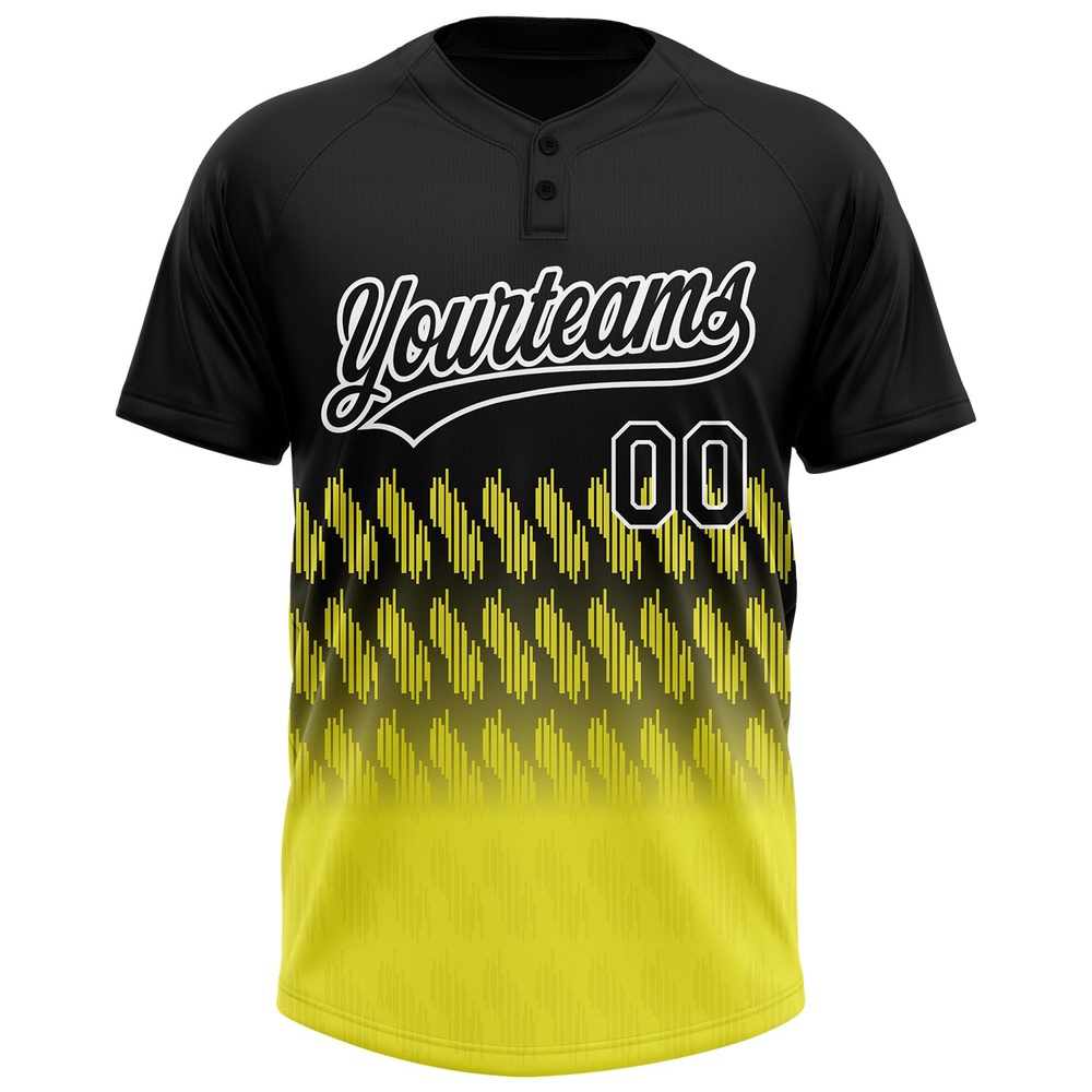 Black Light Yellow White 3D Pattern Lines Two Button Unisex Softball Jersey, Custom Team Softball Jersey