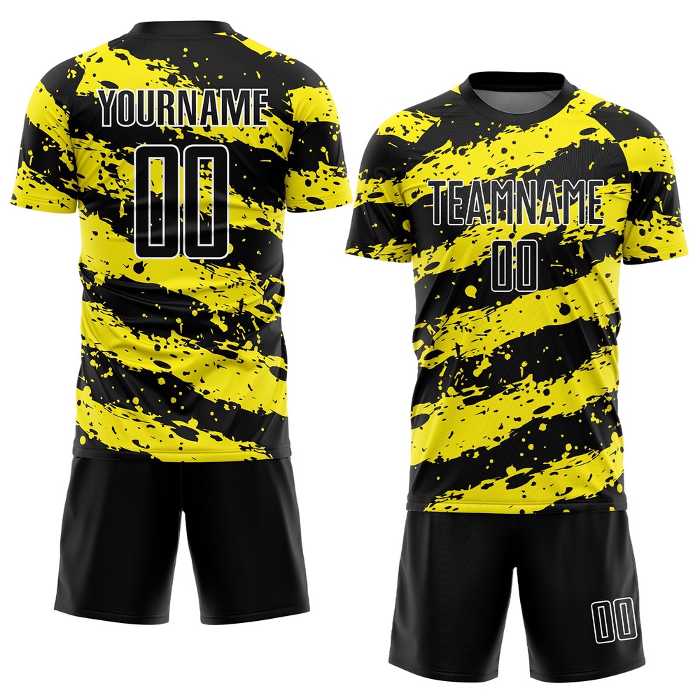 Black Light Yellow White Splash Sublimation Soccer Uniform Jersey, Custom Team Soccer Jersey Shirt