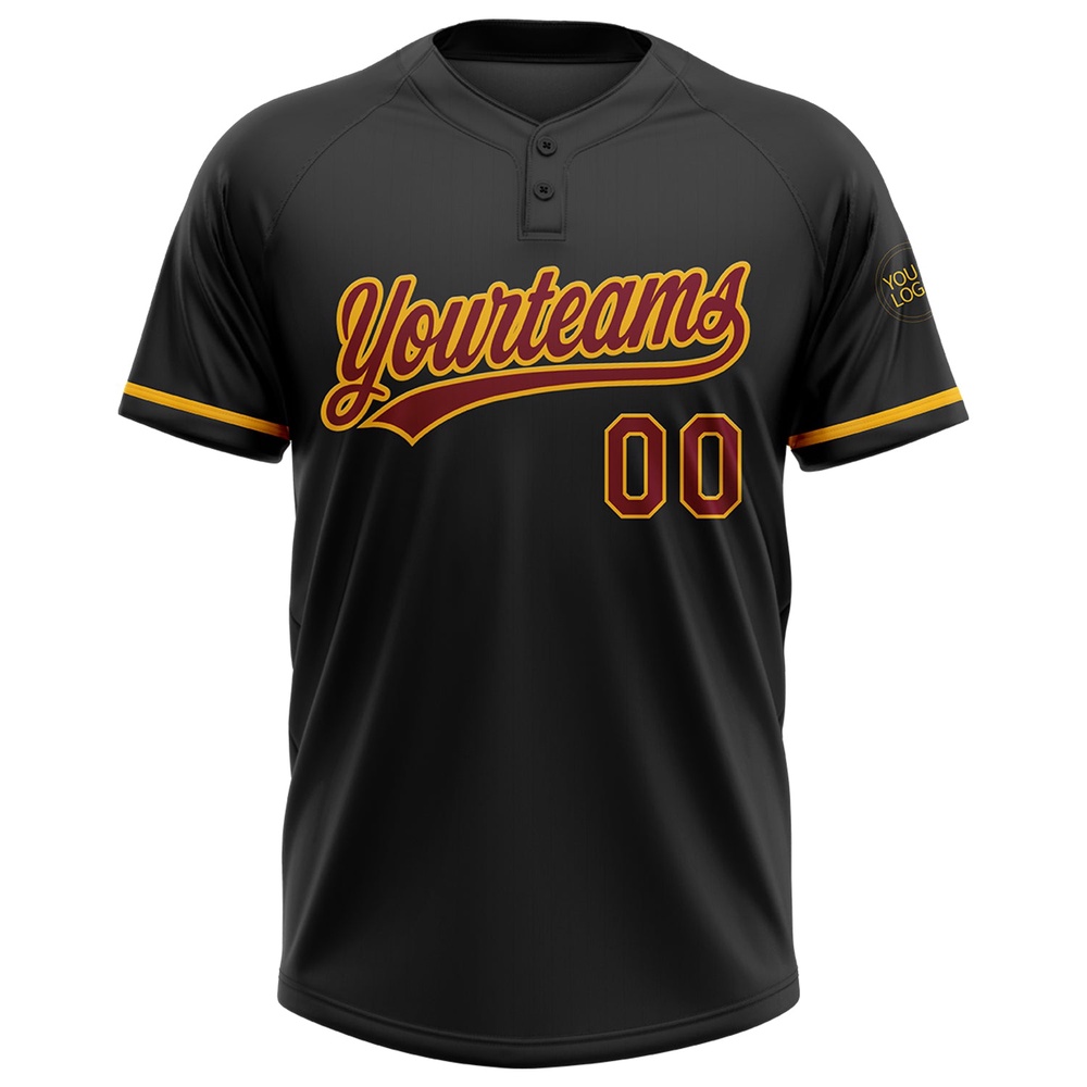 Black Maroon Gold Two Button Unisex Softball Jersey, Custom Team Softball Jersey