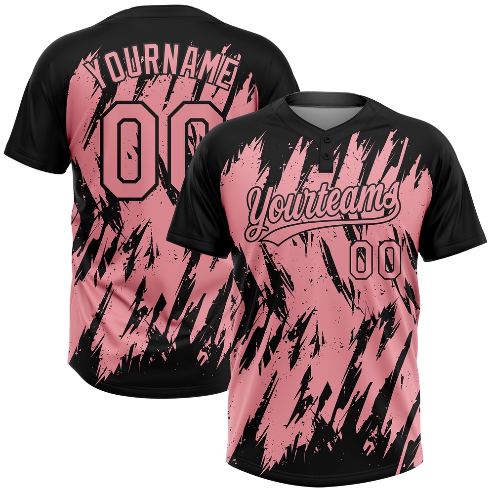 Black Medium Pink 3D Pattern Abstract Sharp Shape Two Button Unisex Softball Jersey, Custom Team Softball Jersey Black Medium Pink 3D Pattern Abstract Sharp Shape Two Button Unisex Softball Jersey, Custom Team Softball Jersey