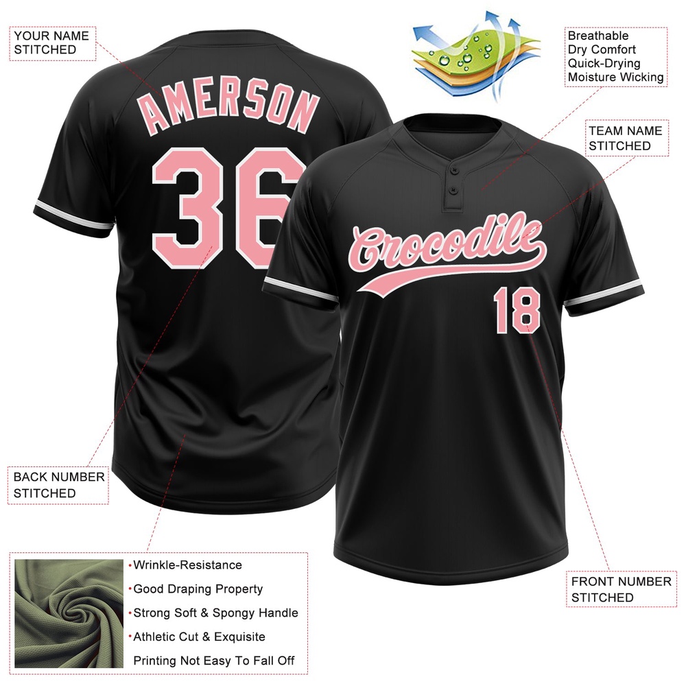 Black Medium Pink White Two Button Unisex Softball Jersey, Custom Team Softball Jersey