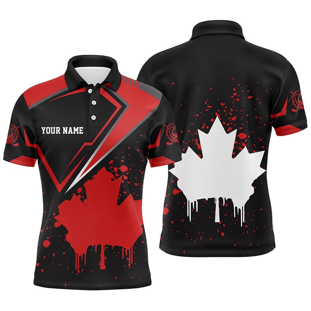 Black Men’s Golf Polo Shirts Canada Flag Maple Leaf Custom Team Golf Shirts, Canadian Patriot Golf Tops, Golf Polo Shirt, Golf Shirts