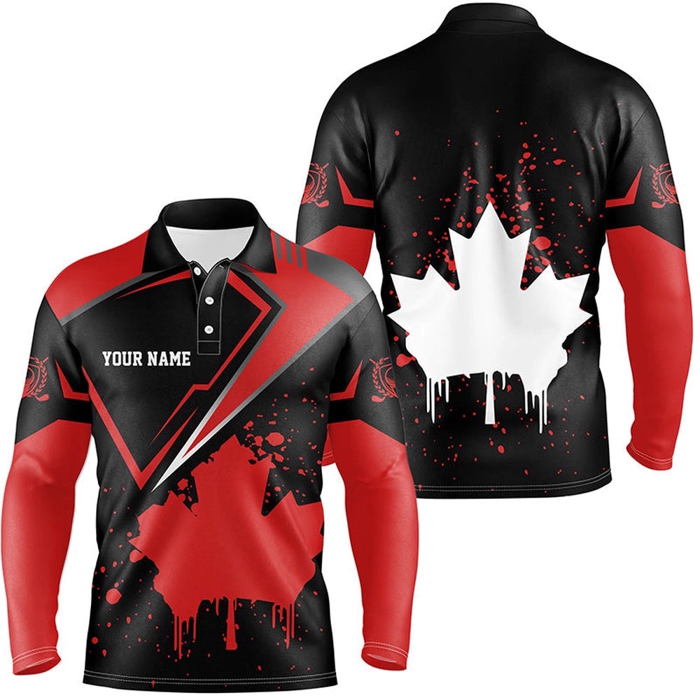 Black Men’s Golf Polo Shirts Canada Flag Maple Leaf Custom Team Golf Shirts, Canadian Patriot Golf Tops, Golf Polo Shirt, Golf Shirts