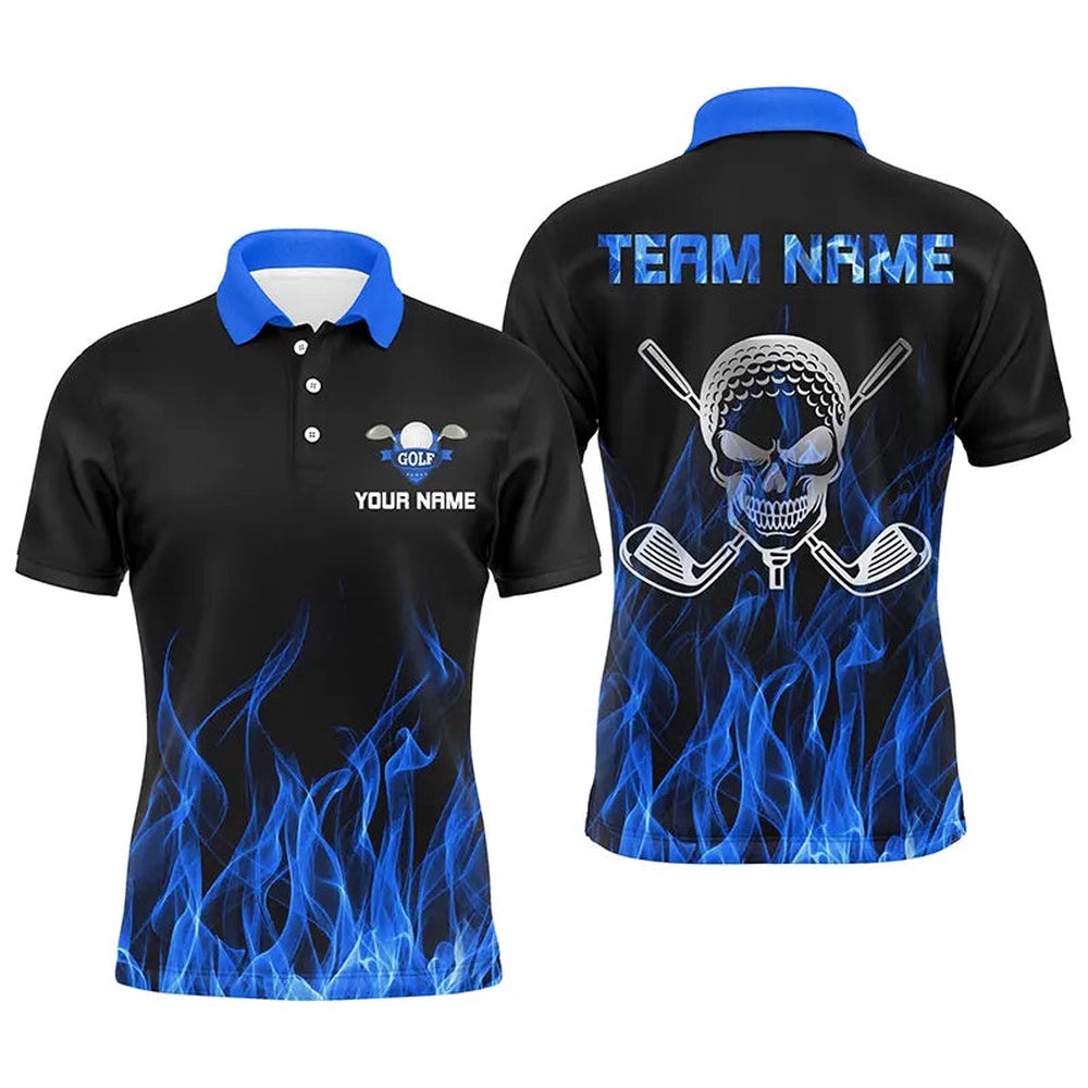 Black Men’s Golf Polo Shirts Custom Blue Flame Skull Golf Clubs For Men, Golf Polo Shirt, Golf Shirts Black Men’s Golf Polo Shirts Custom Blue Flame Skull Golf Clubs For Men, Golf Polo Shirt, Golf Shirts