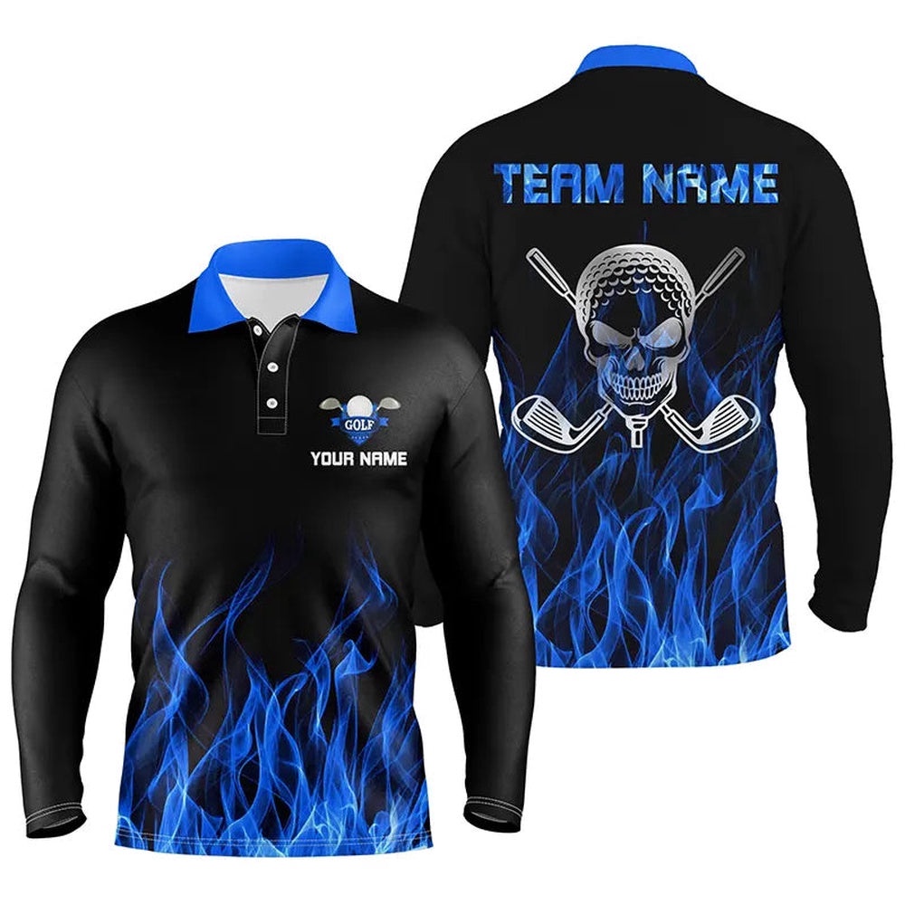 Black Men’s Golf Polo Shirts Custom Blue Flame Skull Golf Clubs For Men, Golf Polo Shirt, Golf Shirts Black Men’s Golf Polo Shirts Custom Blue Flame Skull Golf Clubs For Men, Golf Polo Shirt, Golf Shirts