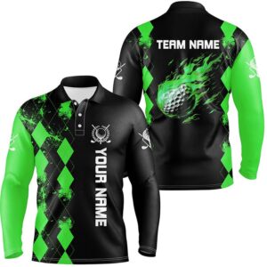 Black Men s Golf Polo Shirts Custom Green Argyle Pattern Flame Golf Ball Golf Tops For Men s Golf Polo Shirt Golf Shirts 2 kzc6kg.jpg