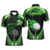 Black Men’s Golf Polo Shirts Custom Green Flame Skull Golf Clubs For Men, Golf Polo Shirt, Golf Shirts