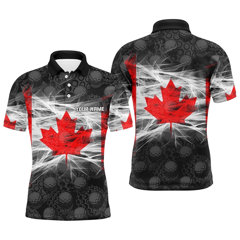 Black Men’s Golf Polo Shirts Red Canada Leaf Custom Patriotic Canadian Flag Golf Shirts For Men, Golf Polo Shirt, Golf Shirts
