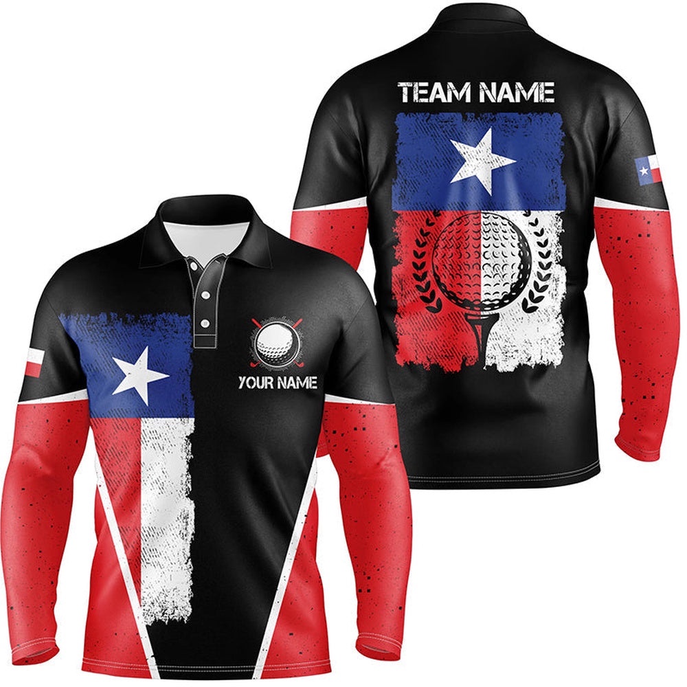Black Men’s Golf Polo Shirts Vintage Texas Flag Patriot Custom Golf Shirts For Men, Gift For The Golfer, Golf Polo Shirt, Golf Shirts