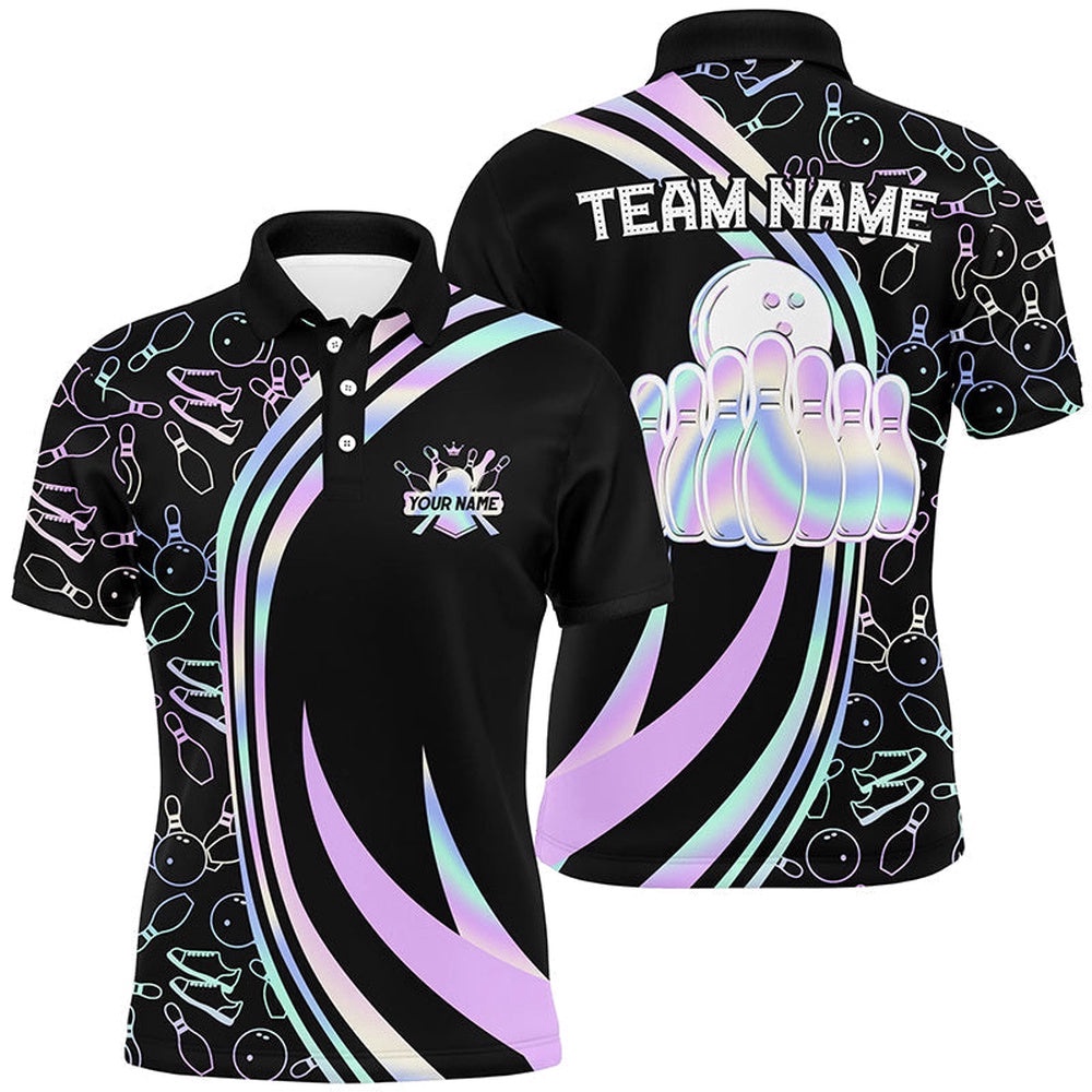Black Mens Polo Bowling Shirts Custom Neon Camo Team League Bowling Polo Shirt, Gifts For Bowlers, Personalized Bowling Team Shirt Black Mens Polo Bowling Shirts Custom Neon Camo Team League Bowling Polo Shirt, Gifts For Bowlers, Personalized Bowling Team Shirt