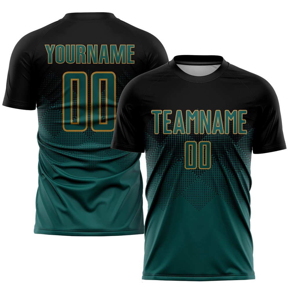 Black Midnight Green Old Gold Sublimation Soccer Uniform Jersey, Custom Team Soccer Jersey Shirt