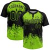 Black Neon Green 3D Pattern Curve Lines Two Button Unisex Softball Jersey, Custom Team Softball Jersey