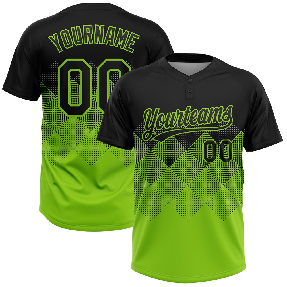 Black Neon Green 3D Pattern Gradient Square Shapes Two Button Unisex Softball Jersey, Custom Team Softball Jersey