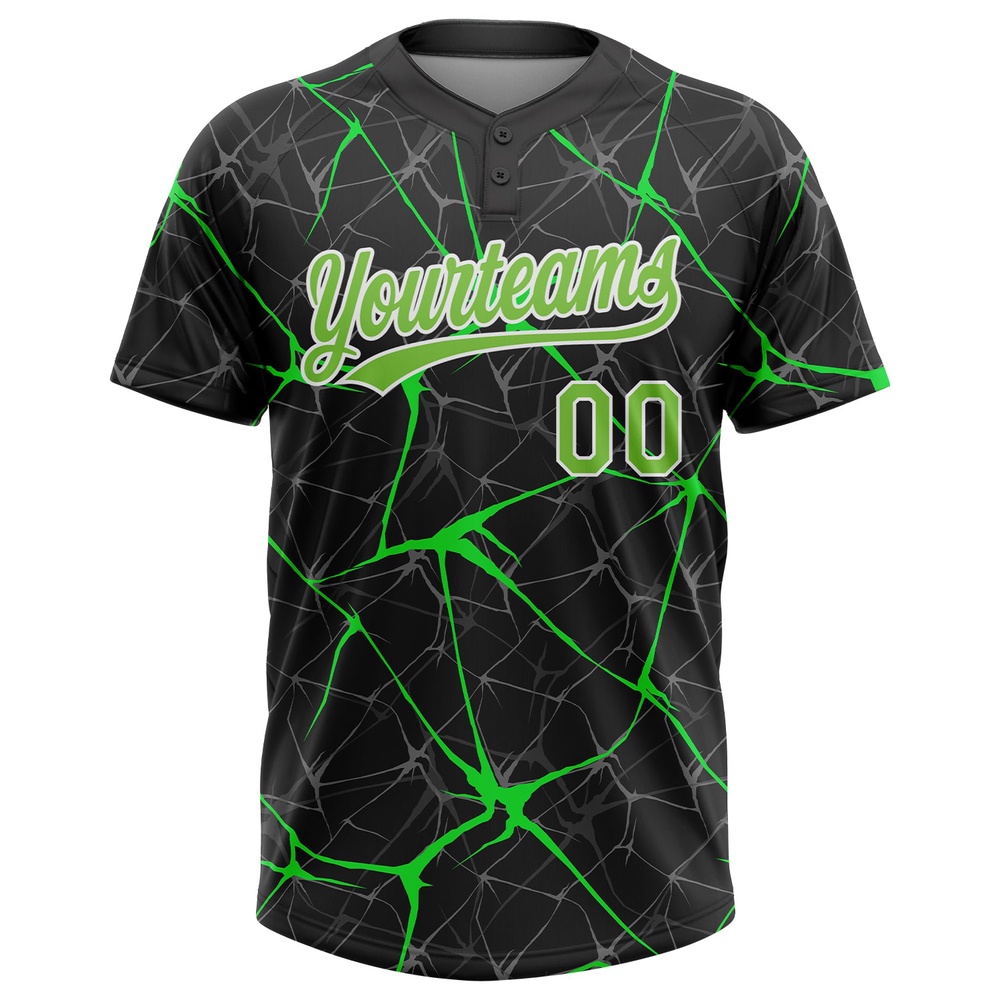 Black Neon Green Kelly Green 3D Pattern Two Button Unisex Softball Jersey, Custom Team Softball Jersey