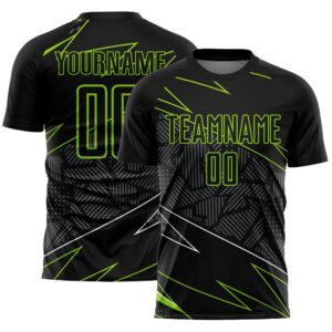 Black Neon Green Lines Sublimation Soccer Uniform&hellip;