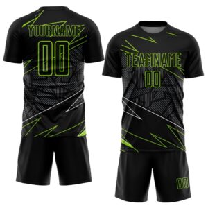 Black Neon Green Lines Sublimation Soccer Uniform&hellip;