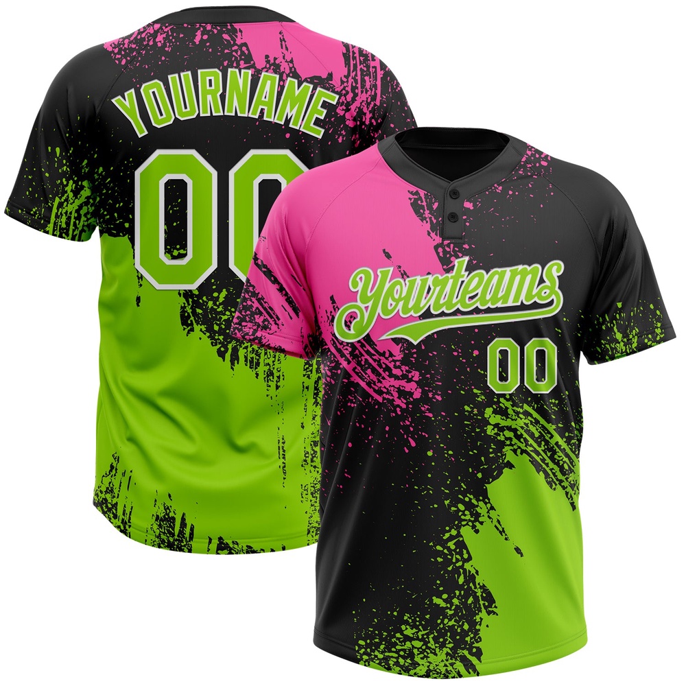 Black Neon Green Pink 3D Pattern Abstract Brush Stroke Two Button Unisex Softball Jersey, Custom Team Softball Jersey