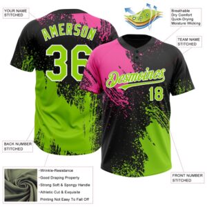 Black Neon Green Pink 3D Pattern Abstract Brush Stroke Two Button Unisex Softball Jersey Custom Team Softball Jersey 3 tze7ek.jpg