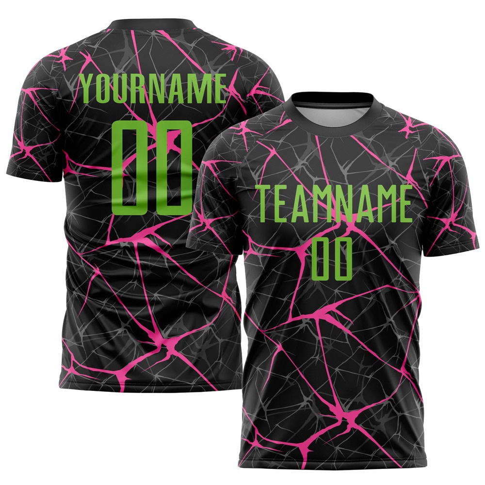 Black Neon Green Pink Sublimation Soccer Uniform Jersey, Custom Team Soccer Jersey Shirt