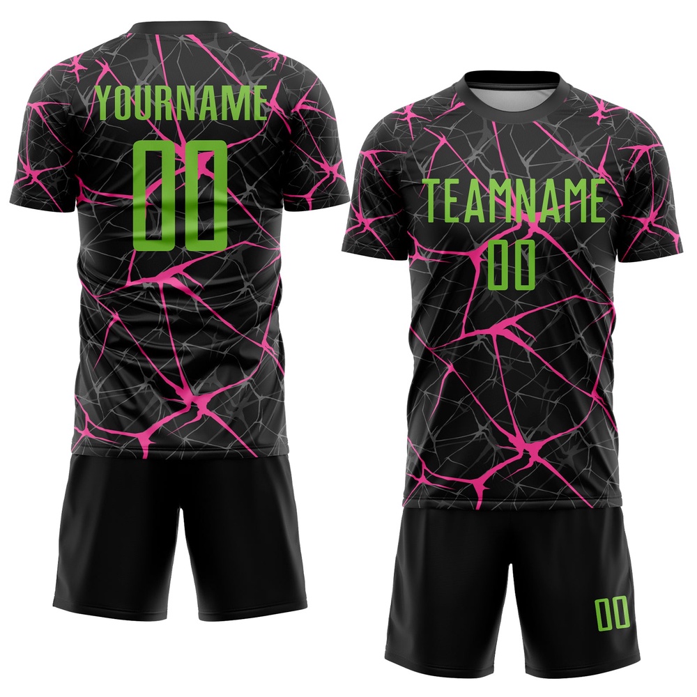 Black Neon Green Pink Sublimation Soccer Uniform Jersey, Custom Team Soccer Jersey Shirt