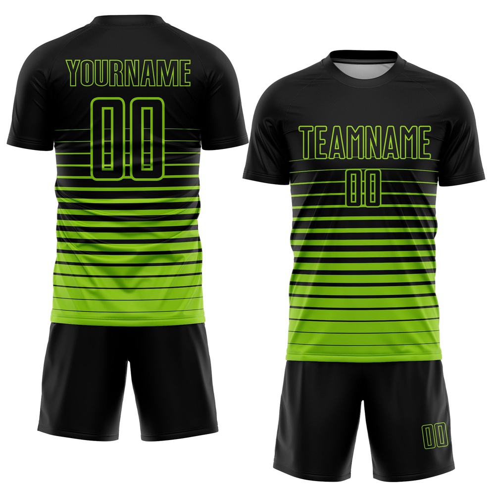 Black Neon Green Pinstripe Fade Fashion Sublimation Soccer Uniform Jersey, Custom Team Soccer Jersey Shirt Black Neon Green Pinstripe Fade Fashion Sublimation Soccer Uniform Jersey, Custom Team Soccer Jersey Shirt