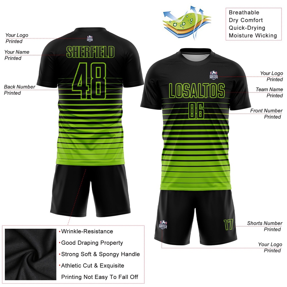 Black Neon Green Pinstripe Fade Fashion Sublimation Soccer Uniform Jersey, Custom Team Soccer Jersey Shirt Black Neon Green Pinstripe Fade Fashion Sublimation Soccer Uniform Jersey, Custom Team Soccer Jersey Shirt